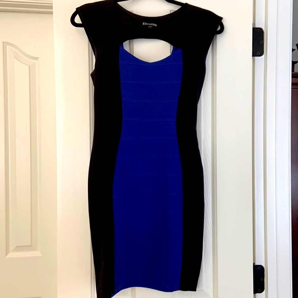Express Size 2 Black and Deep Blue body sculpting dress.